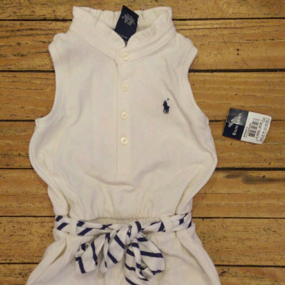 White Ralph Lauren romper with striped belt